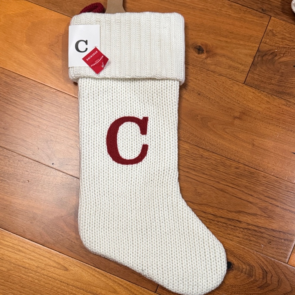 Wondershop White Knit Stocking with Red Accent